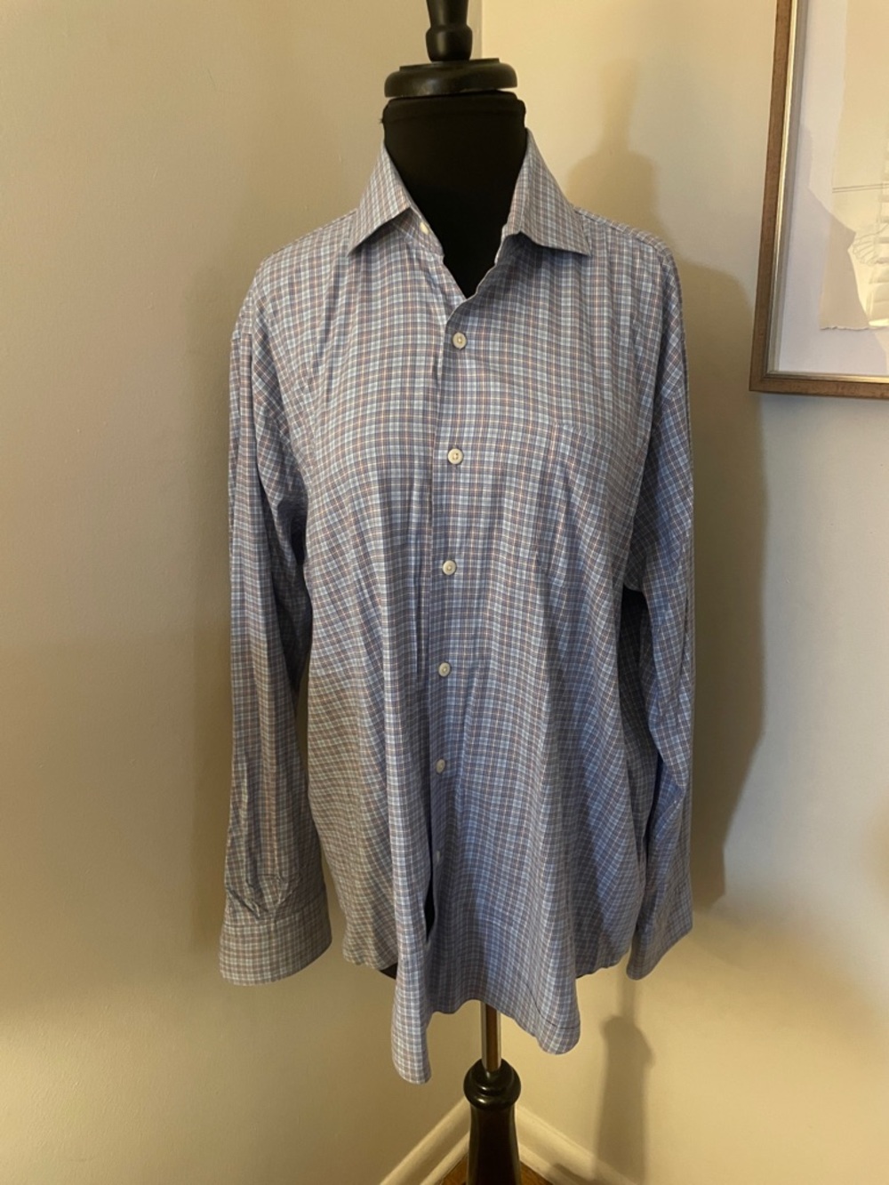 Peter Millar | Blue Multi-Check button down casual long sleeve shirt-size L